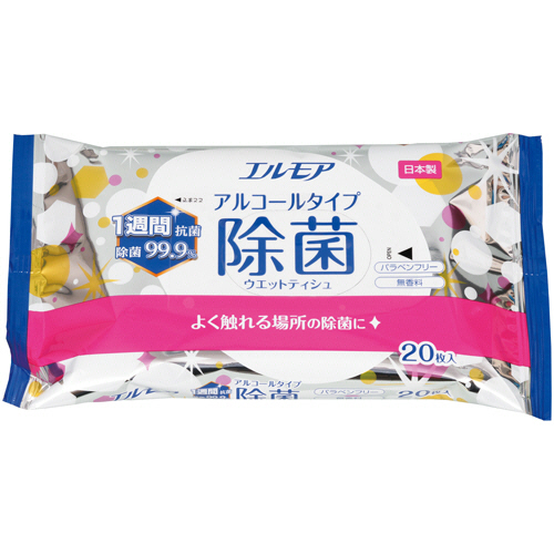 ｴﾙﾓｱ 除菌99.9%ｳｴｯﾄﾃｨｯｼｭ ｱﾙｺｰﾙﾀｲﾌﾟ 1ｾｯﾄ(480枚:20枚×24ﾊﾟｯｸ)画像