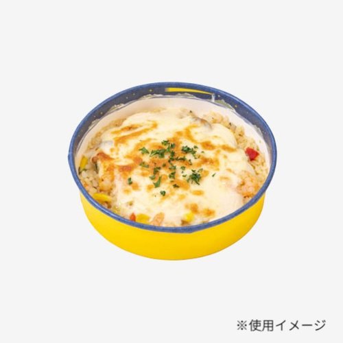 テイクアウト容器 紙コップ150φ海 NV/YE 東洋アルミエコープロダクツ 明るい色合いの容器が立てられ、側面には波模様が施されている様子。