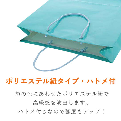 ツヤありPP加工！ライトブルーで持ち手紐付きの高級ギフトバッグ