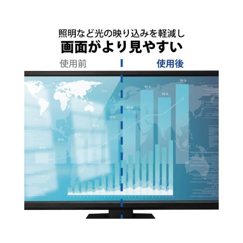 プライバシーフィルター 23インチ 16:9 上から見た状態で、スクリーンに光が反射する様子