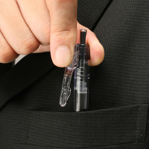 油性ボールペン　タプリクリップ　0.7mm　黒　(軸色:ピンク)　1本 ピンクの軸色が目を引く、上部が丸みを帯びたボディが見える状態
