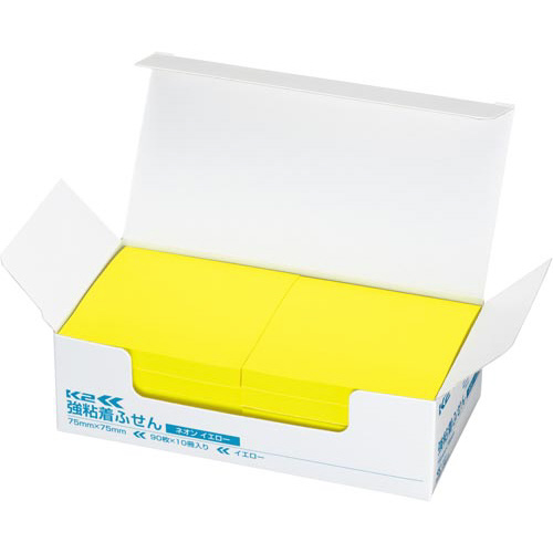 強粘着ふせん　Ｋ２　７５×７５　ネオン黄色１０冊画像