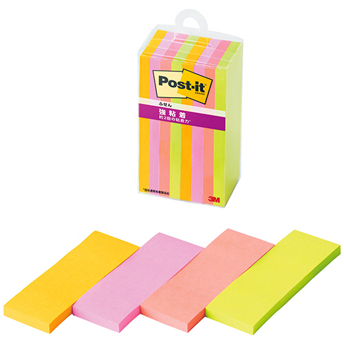 ﾎﾟｽﾄ･ｲｯﾄ 強粘着ふせん ﾏﾙﾁｶﾗｰ6 75×25mm 4色 1ｾｯﾄ(80冊:8冊×10ﾊﾟｯｸ)画像