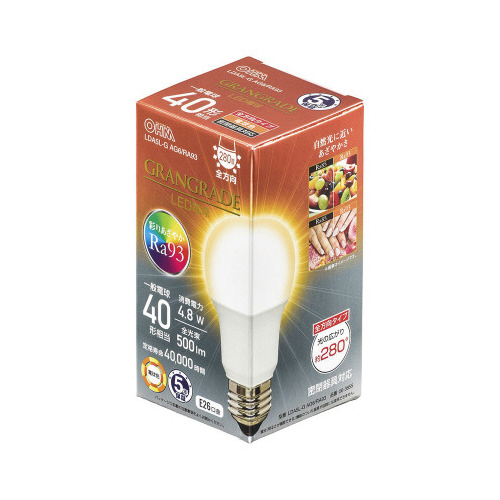 ＬＥＤ電球　Ｅ２６　４０形相当　電球色　高演色画像