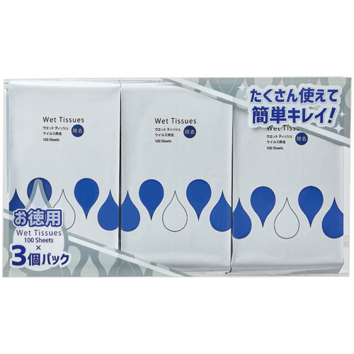 ｱﾙｺｰﾙ除菌ｳｴｯﾄﾃｨｯｼｭ ｳｲﾙｽ除去用 ﾎﾞﾄﾙ詰替 1袋(300枚:100枚×3ﾊﾟｯｸ)画像