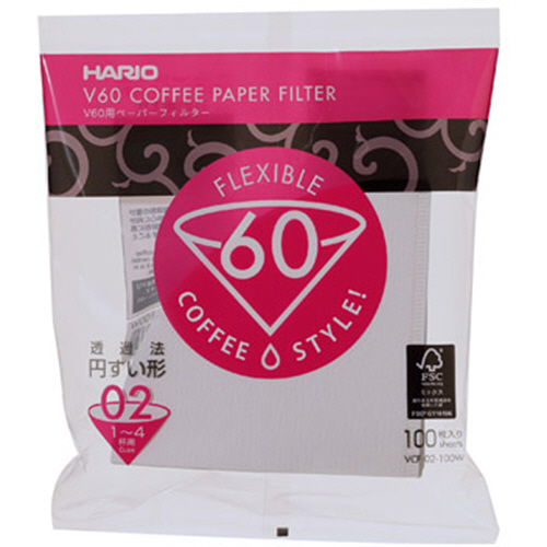 V60用ﾍﾟｰﾊﾟｰﾌｨﾙﾀｰ酸素漂白02 1~4杯用 1ﾊﾟｯｸ(100枚)