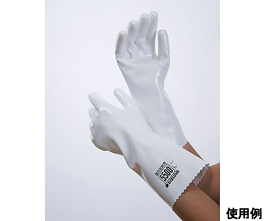[L/330mm] 手袋(耐薬剤・ポリウレタン・メリヤス裏) 手袋が手に装着された状態で、指先がしっかりとシルエットを作る様子。