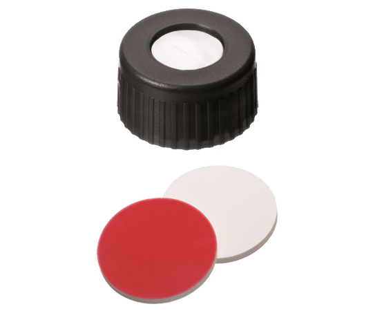 シリコン/PTFE　セプタム付キャップ　黒　白/赤　100個入画像
