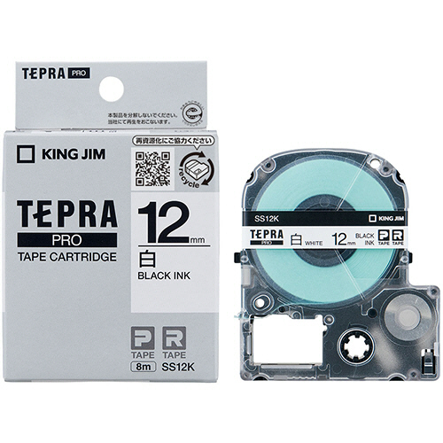 ﾃﾌﾟﾗ PRO ﾃｰﾌﾟｶｰﾄﾘｯｼﾞ 12mm 白/黒文字 1ｾｯﾄ(5個)画像