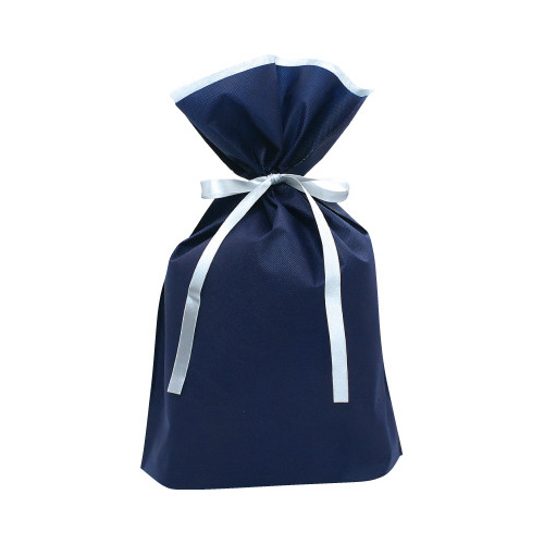 不織布巾着バッグ底マチ付ネイビー　ＬＬ　１０枚入画像