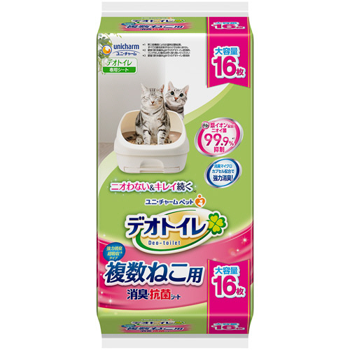 ﾃﾞｵﾄｲﾚ 複数ねこ用消臭･抗菌ｼｰﾄ 1ﾊﾟｯｸ(16枚)画像
