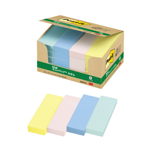 ポストイット　再生紙ふせん　７５×２５　混色２０冊画像