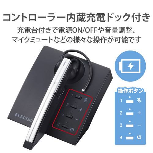 Bluetoothヘッドセット 片耳 シルバー デザインが一体化された片耳式のヘッドセットが横向きで浮かび上がる様子