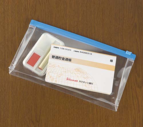 クリヤーケース　マチ付き　通帳　青画像