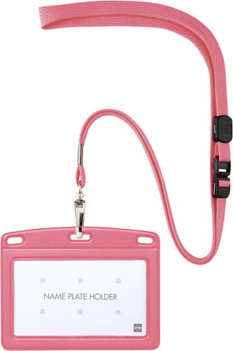 吊り下げ名札　レザー調　ヨコ名刺　桃画像