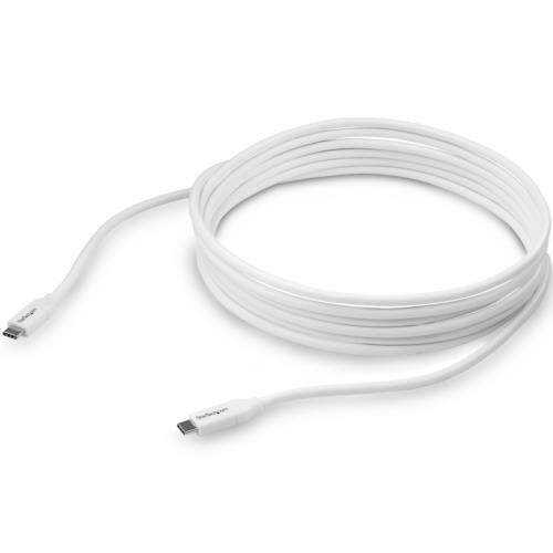USB2.0　Type-Cケーブル　給電充電対応　Type　C(オス)-Type　C(オス)　4m　ホワイト　1本 ケーブルが床に置かれ、全体が前向きに見える状態