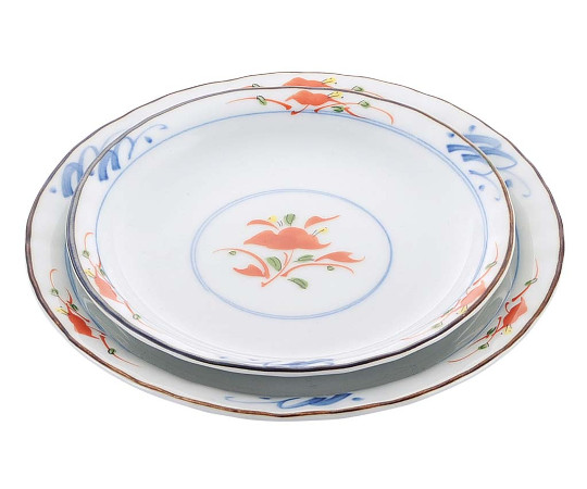 和食器コレクション　赤絵花　丸皿4寸画像