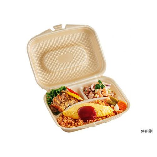 弁当容器 DLVランチ23-18-1 ベージュ エフピコ 側面から見た、クリーム色の弁当容器が並んでいる様子