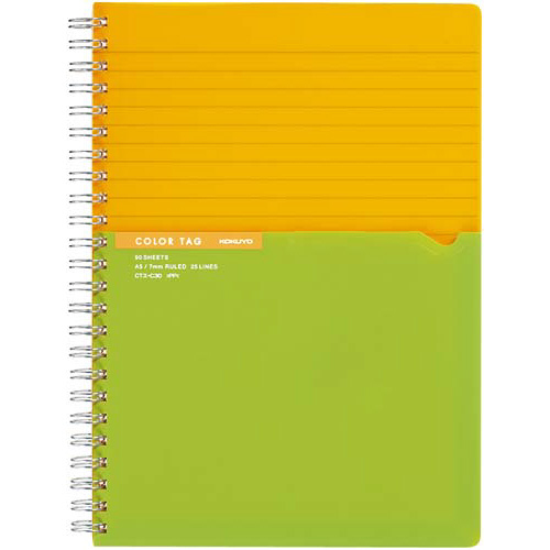 ツインリング＜カラータグ＞Ａ５　Ａ罫　９０枚　黄画像