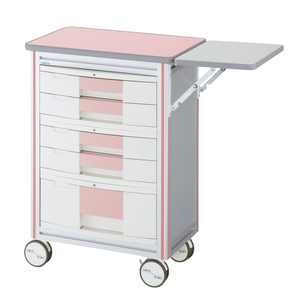 ヨーロピアンカートⅡ(補助天板付き･回診タイプ) 5段ピンク 630×400×855mm