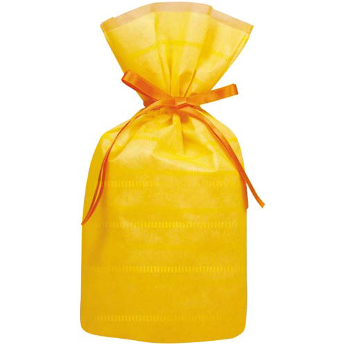 不織布巾着袋（底マチ付）ボーダーイエローＭ　１０枚画像