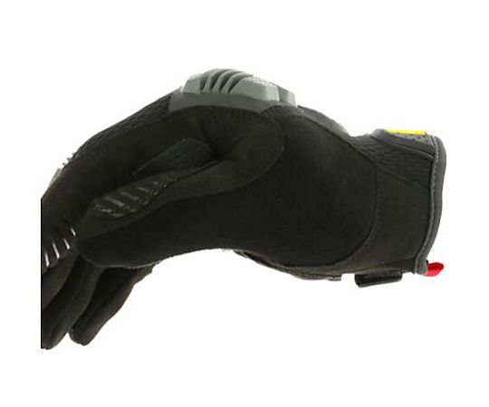 [L] メカニクスグローブ(合成革/黒) 黒い合成革のグローブが手の平側を向いている状態、しっかりとしたステッチが目立つ。