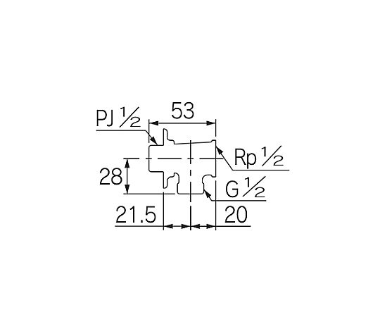 1/2"x1/2" 分岐ソケット 全体が見える状態で、上下に口がある分岐の部分が強調されたシンプルなデザイン