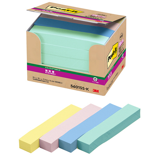 ﾎﾟｽﾄ･ｲｯﾄ ｴｺﾉﾊﾟｯｸ 強粘着ふせん小 75×14mm ﾊﾟｽﾃﾙｶﾗｰ4色 1ﾊﾟｯｸ(20冊)画像