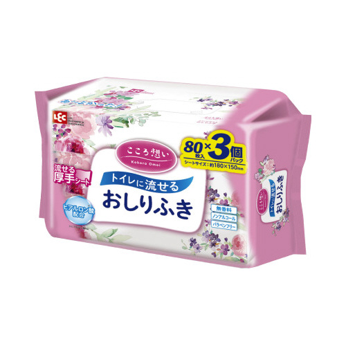 こころ想い　トイレに流せるおしりふき　80枚×3P画像