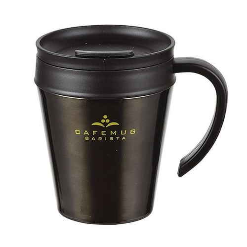 マグカップ 330ml スンレス製 真空 フタ付 カフェマグ バリスタ ブラック画像