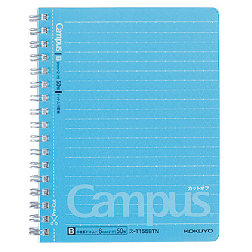 ｷｬﾝﾊﾟｽ ﾂｲﾝﾘﾝｸﾞﾉｰﾄ(ﾄﾞｯﾄ入り罫線 ｶｯﾄｵﾌ) A6 B罫 50枚 1ｾｯﾄ(5冊)画像