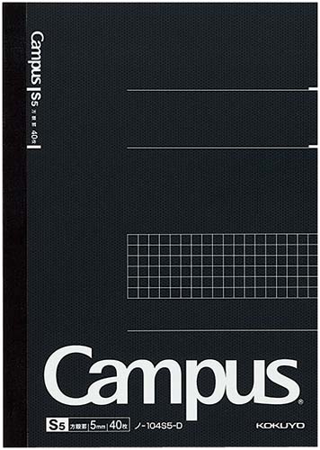 キャンパスノートＡ５　５ｍｍ方眼罫　４０枚　黒×５画像