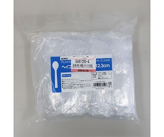 123mm プラスチックスプーン(透明/100本) 透明なプラスチックスプーンが整然と束ねられた状態