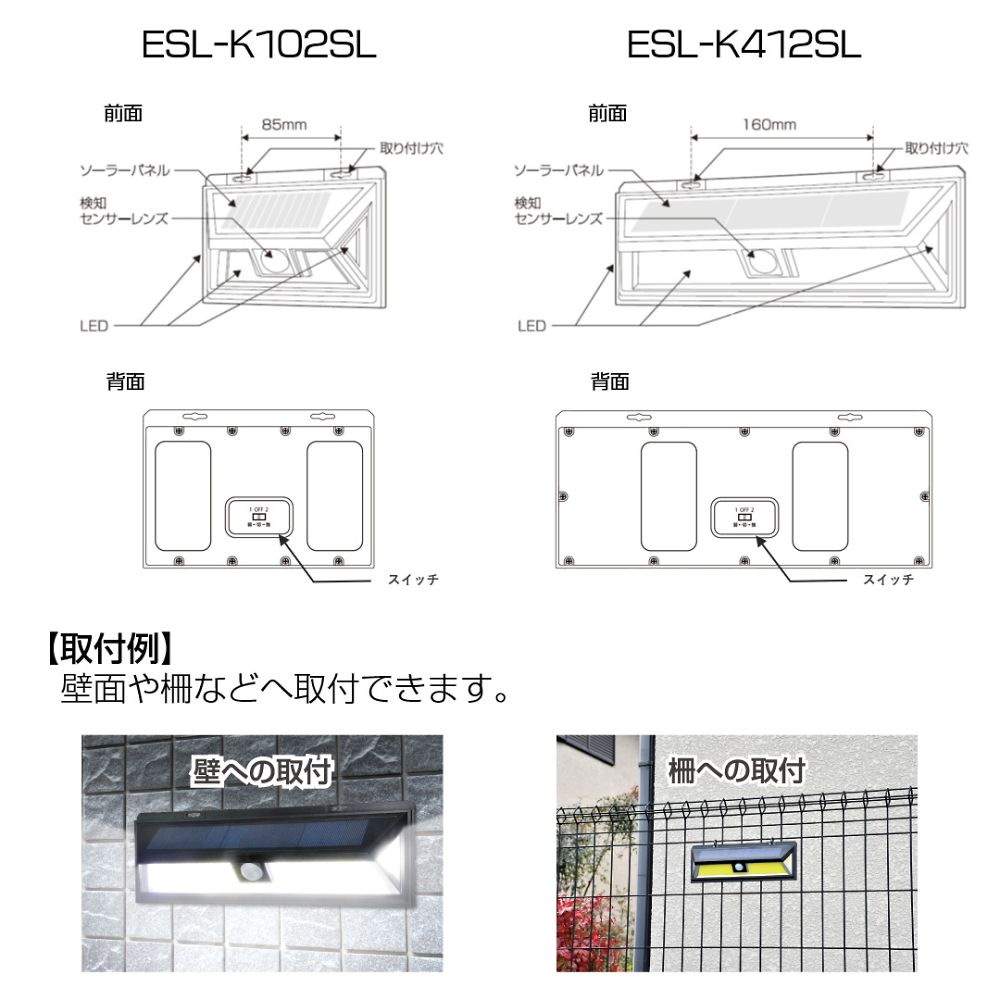 LEDセンサーウォールライト 壁に取り付けられた状態で、センサー部分が見える背面の様子
