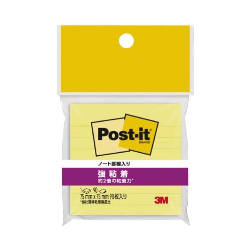 ポストイット　強粘着　７５×７５　罫線入　イエロー画像