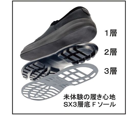 耐滑・軽量3層底安全短靴8512黒C付　24.0cm 滑り止めパターンが施された黒い軽量短靴が正面から見える状態