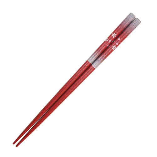 箸 20.5cm 和柄 花柄乾漆 木製 赤画像