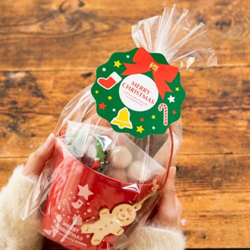 クリスマスリースワイヤータイ-1(10個) ヘッズ 複数のワイヤータイがまとめて見える状態、鮮やかなカラーリングが特徴的。