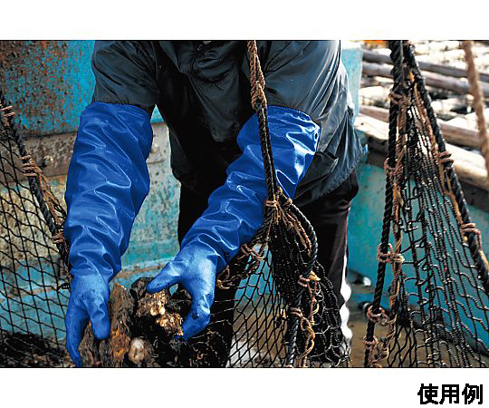[M/650mm] 手袋(耐油/ニトリルゴム・綿 PE裏) 手袋が平坦な面に広げられ、上面が見える状態