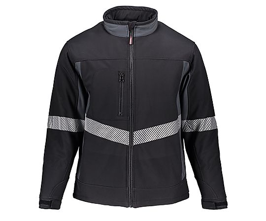 [L] 防寒ジャケット 前面にジッパーとポケットがあるダークカラーのジャケットが広げられた状態