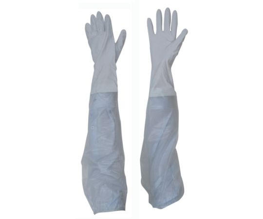腕カバー付手袋 ビニスター腕カバー付うす手 M
