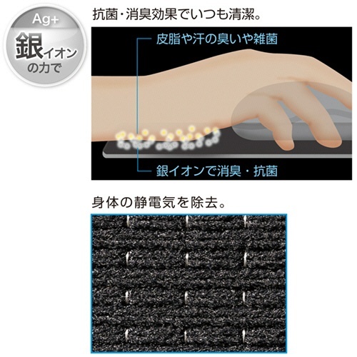 抗菌・消臭・静電気除去マウスパッド　A4サイズ　ブラック　1枚 滑らかな表面が見えるブラックのマウスパッド、角度をつけて撮影されている状态。