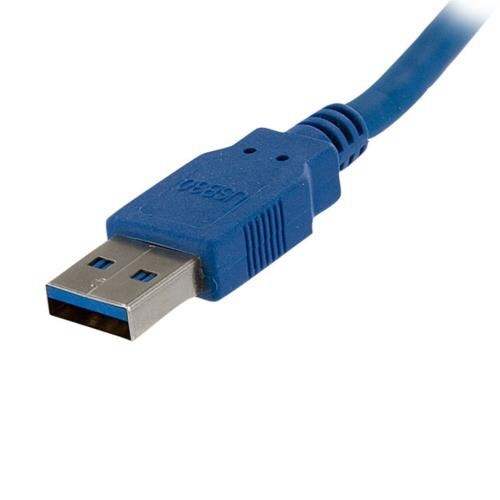 SuperSpeed　USB3.0延長ケーブル　1m　USB　A(オス)-USB　A(メス)　ブルー　1本 青いUSB延長ケーブルが斜め上から見える状態