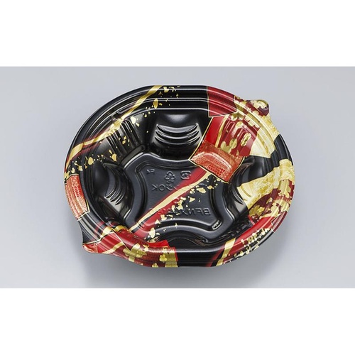 シーピー化成 どんぶり容器 BFN丸丼180 舞絹黒赤 本体画像