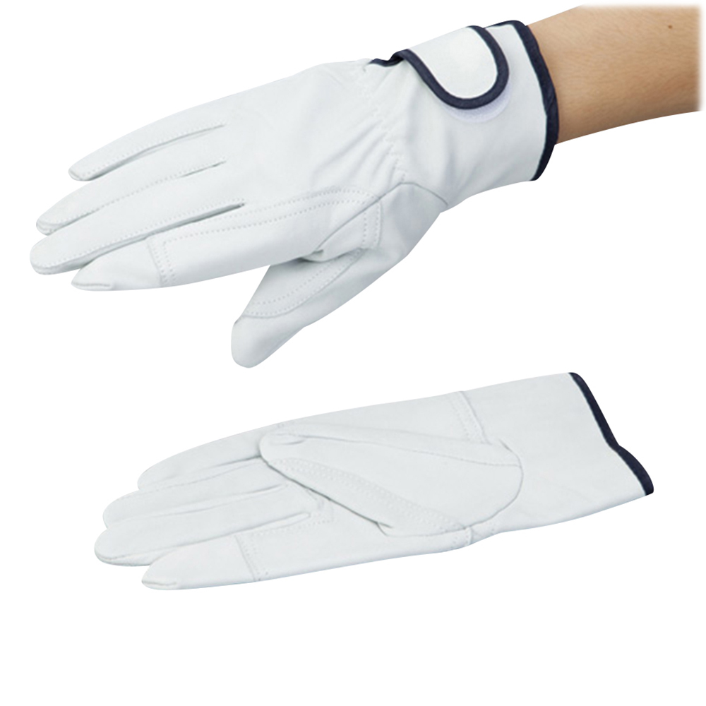 牛表革手袋　手首マジックファスナー付　白　225mm　M