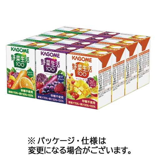 野菜生活100 3種ｱｿｰﾄ 100mL 紙ﾊﾟｯｸ 1ｹｰｽ(12本:各種4本)画像