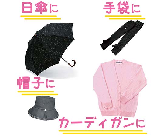 布・衣類用　UVカット撥水スプレー　100ml パッケージの前面が正面を向き、ボトルのラベルが鮮明に見える状態