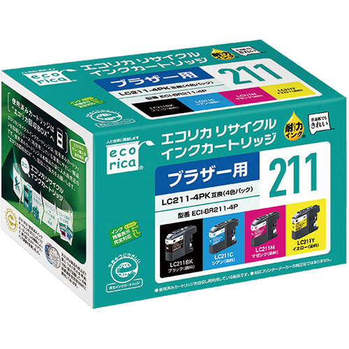 ﾘｻｲｸﾙｲﾝｸ 4色 [ﾌﾞﾗｻﾞｰ:LC211-4PK互換] ECI-BR211-4P 1箱(4個:各色1個)画像