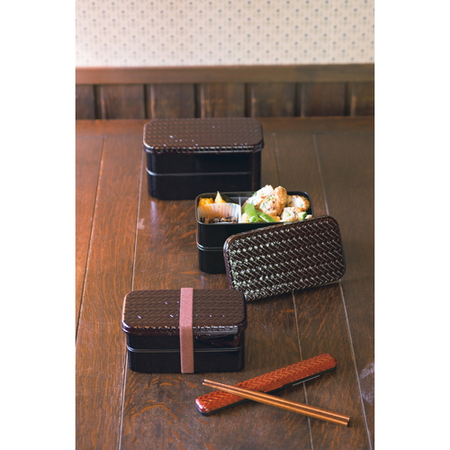 お弁当箱 2段 HAKOYA あじろ 長角二段弁当 M 700ml ランチボックス 上面から見た2段のお弁当箱、蓋が開いて中身が確認できる状態