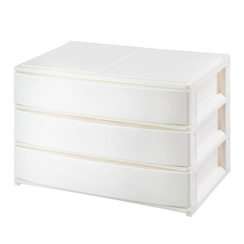 収納ケース 引き出し 幅39×奥行26.5×高さ26.5cm ワイド 浅3段 ホワイト画像